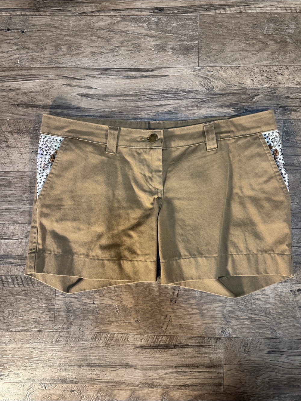 Atos Lombardini Embellished Pocket and Back Khaki Shorts - Size 33